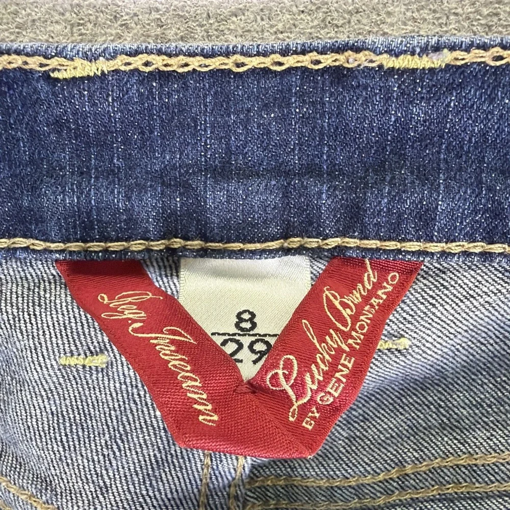 Lucky Brand Jeans Womens 8 Easy Rider Mid Rise‎ Stretch Distressed Blue Denim